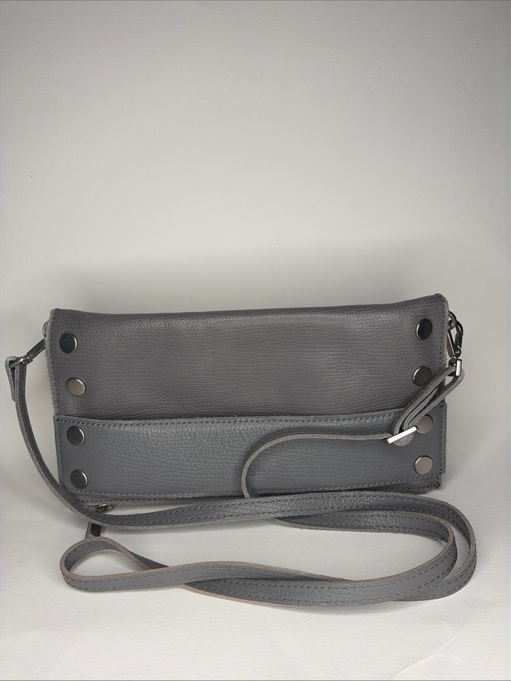 Hammitt Ryan Leather Gray Clutch Crossbody Handle Bar Passthrough